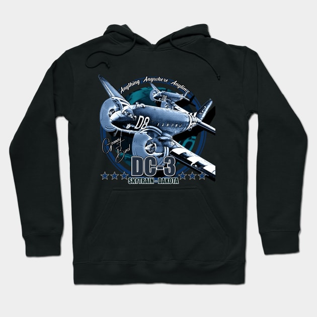 DC3 C47 Dakota Military Transport Aircraft Hoodie by aeroloversclothing